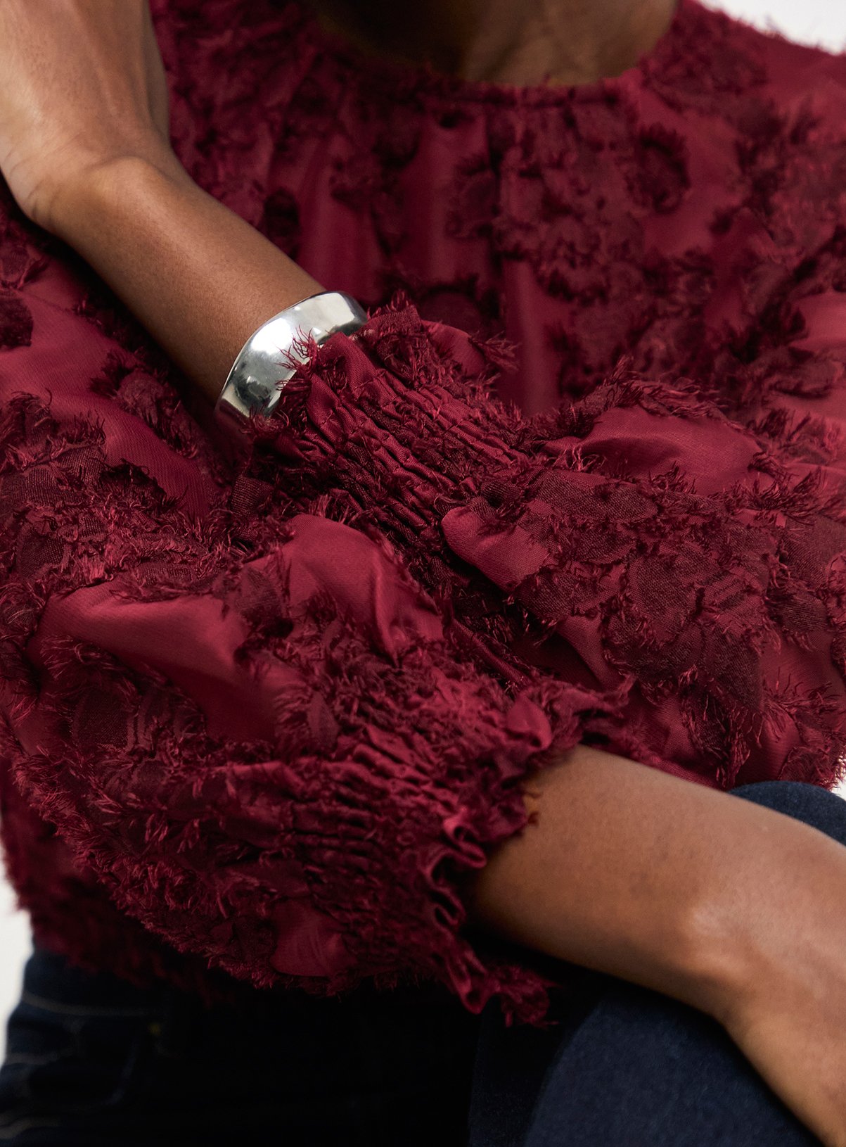 JD WILLIAMS Burgundy Textured Raglan Blouse 16 - Image 4 thumbnail